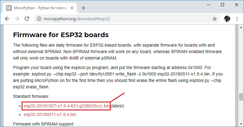 Mengunduh file bin esp32